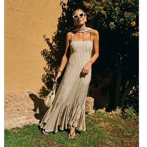 ANTONIO MELANI Beige Striped Maxi Dress